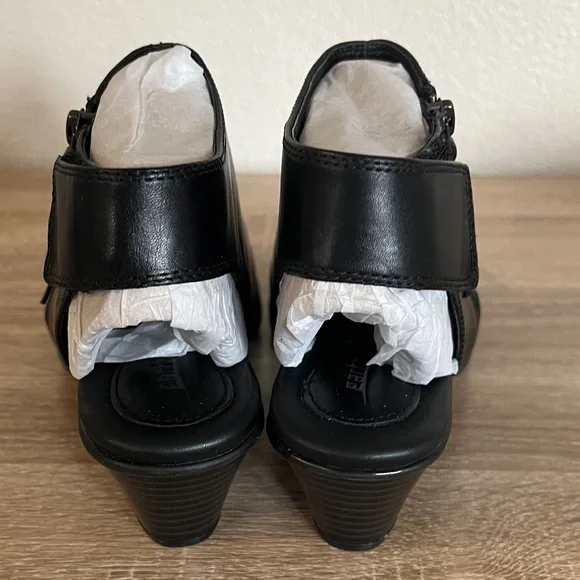 Earth Black Leather Peep-Toe Ankle Boots - Picture 3 of 6